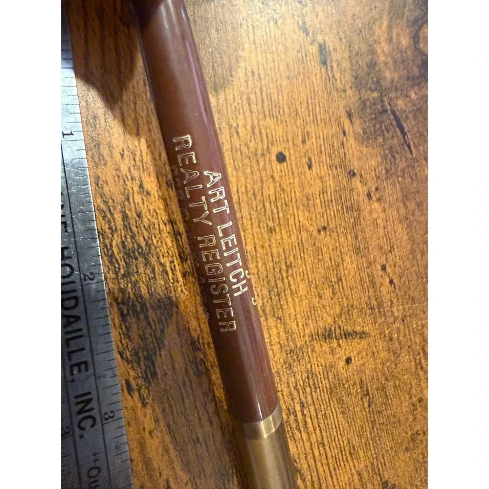 Vintage Art Leitch Realty Register Advertising Mechanical Pencil Brown Gold USA